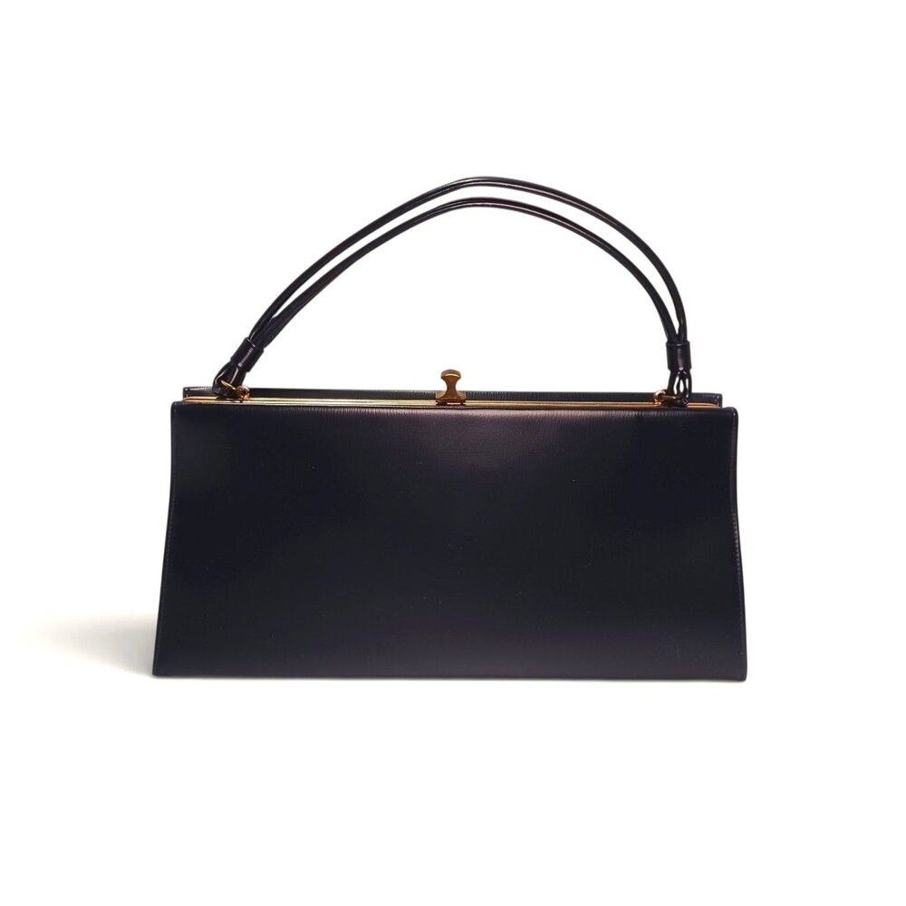 Vtg 60s Theodor of California Navy Blue Structured Frame Handbag Purse Kiss Lock